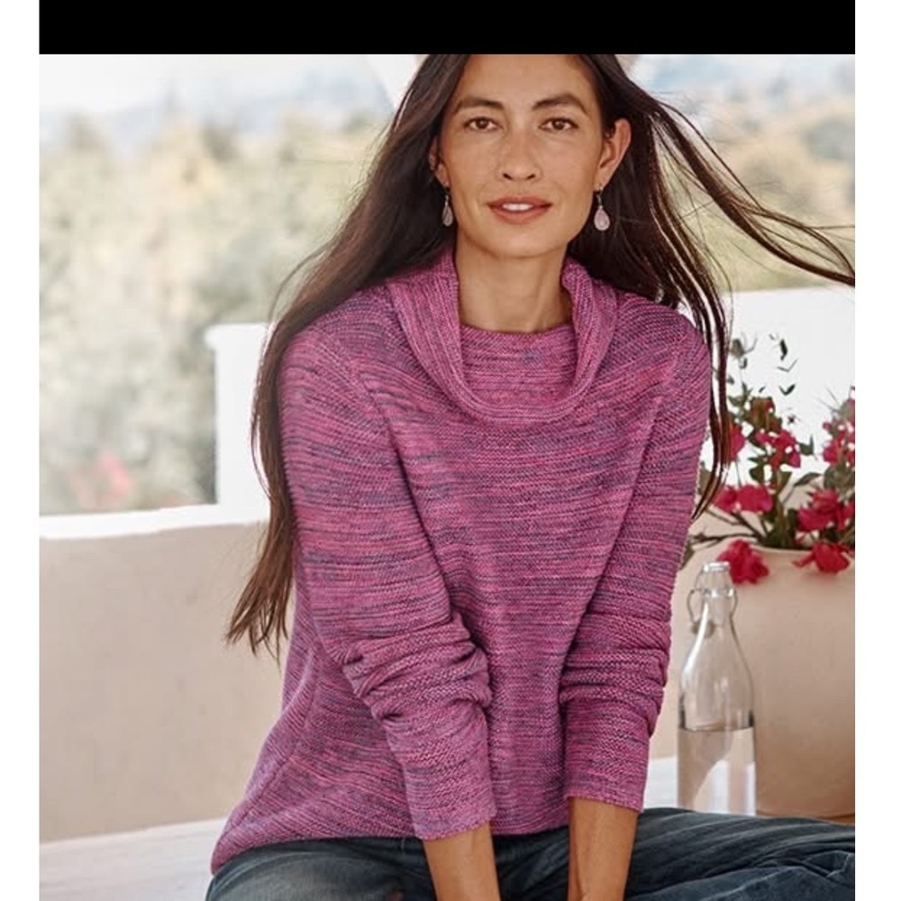 J. Jill Cowl Neck Sweater Magenta Marled Knit Petite Large NWT 310242